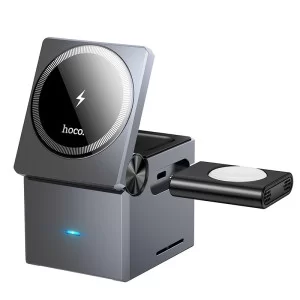 Incarcator wireless Hoco CQ8 3-in-1 fast charger [Metal-Gray]